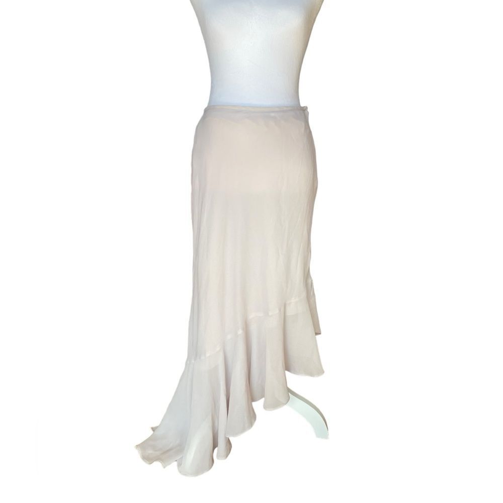 Veronique Young for W Cream Flowy Asymmetrical Maxi Skirt Flounced Hem Size 6